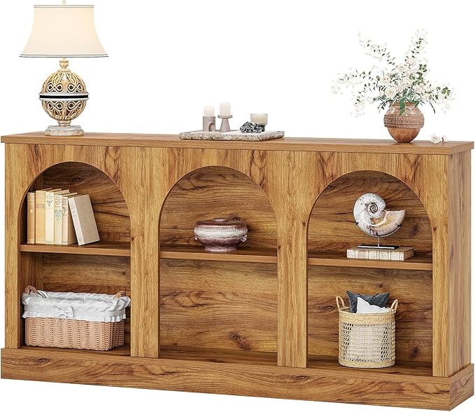 Tribesigns Farmhouse Console Table, 63-Inch Long 3-Tier Entryway Table with Storage, Wooden Rectangular Sofa Table Behind The Couch for Entrance, Hallway, Living Room, Natural Wood