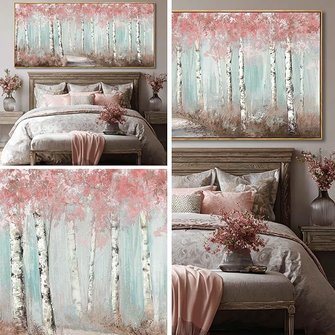 SDYA Tree Canvas Wall Art Pink and White Poster Printing Landscape Wall Decorations 40"x86" Large Picture for Bedroom Artwork for Office