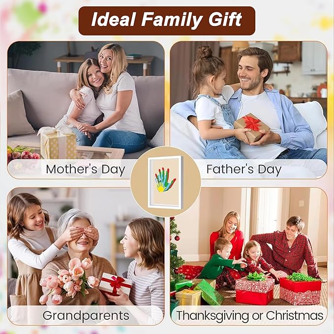 Hand and Footprint Kit for Family New Parents Mom Baby Keepsake, 4 Sheets, White Wood Frame, Handprint Ornament Crafts Gift for Christmas Birthday Anniversary Mother's Day Father's Day Adoption Days