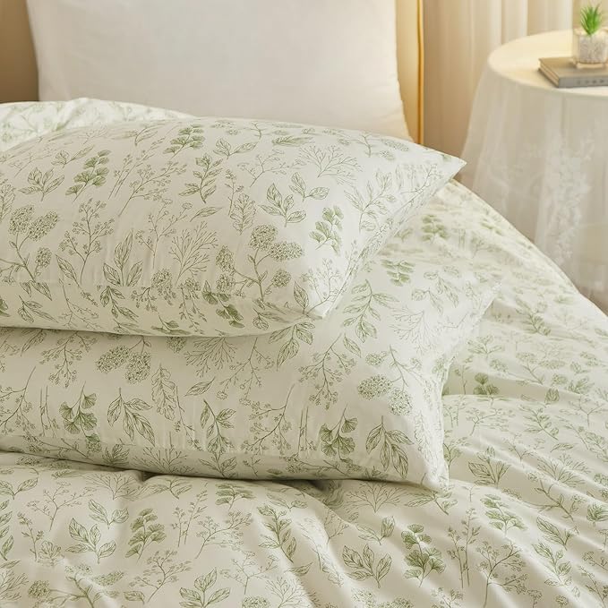 Garden Style Green Floral Comforter Set Twin XL Size Soft Fluffy Microfiber Chic Floral Printed Bedding Comforter Vintage Botanical Flowers Comforter for All Seasons Cottagecore Twin XL Comforter Set