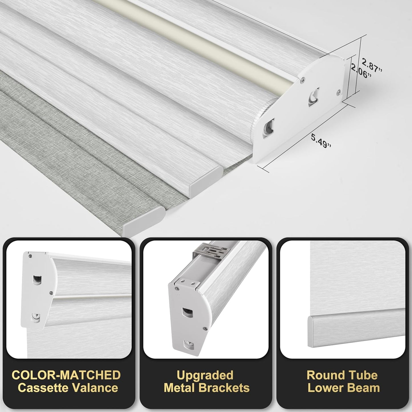 BERISSA Cordless Dual Roller Shades with Cassette Valance - Double Blackout and Light Filtering Shades for Home Office Door - Linen Grey and White - 56 W x 64" H