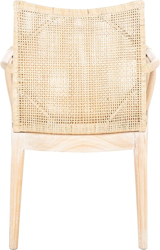 SAFAVIEH Home Collection - Gianni Natural & White Wash Solid Wood Rattan Arm Chair, Tropical Coastal Accent Seating for Living Room or Dining Space (SEA4011B)