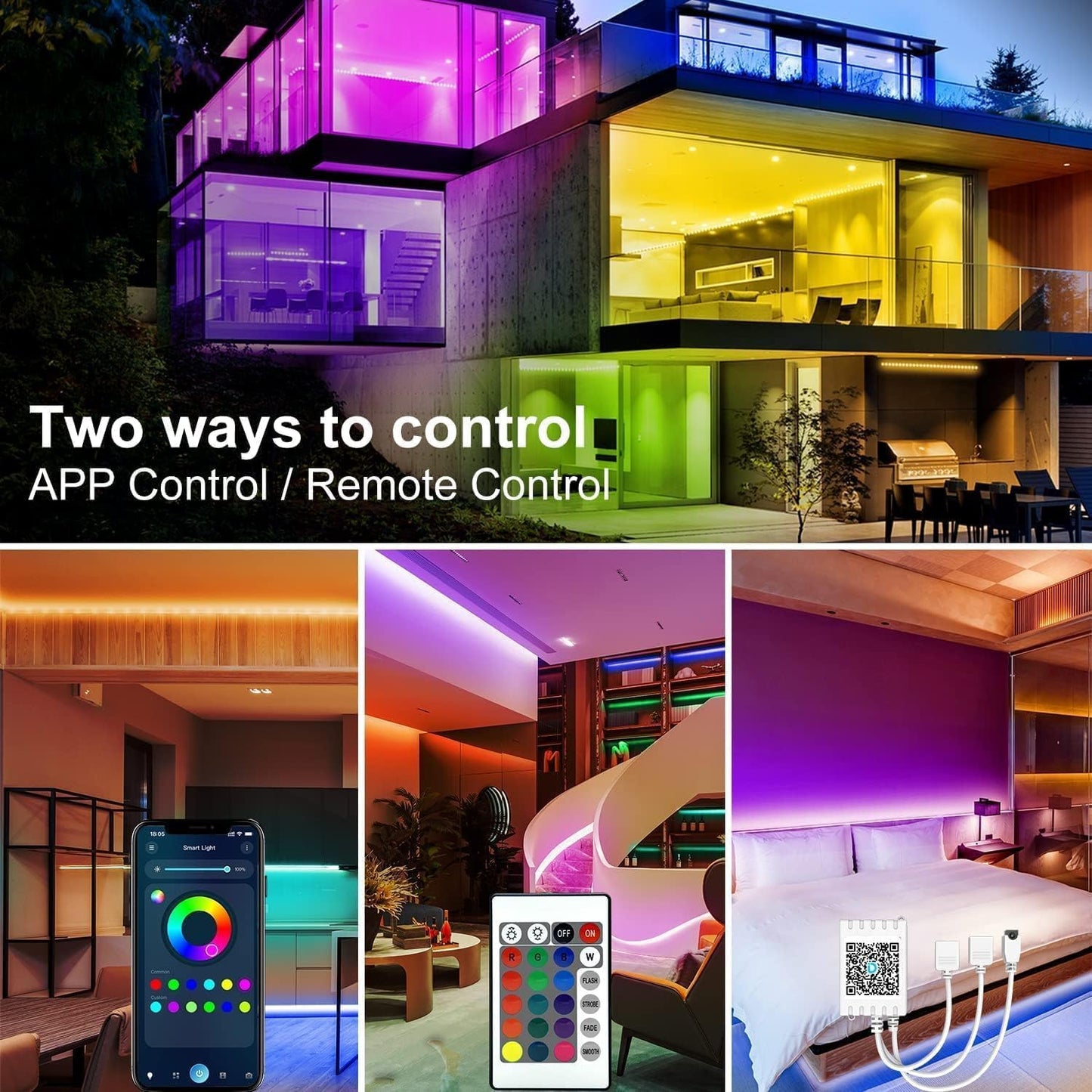 DAYBETTER Led Strip Lights 400 ft (4 Rolls of 100 ft) Color Changing Lights Strip for Bedroom, Desk, Indoor Room Bedroom Valentine Decor, with Remote and 24V Power Supply