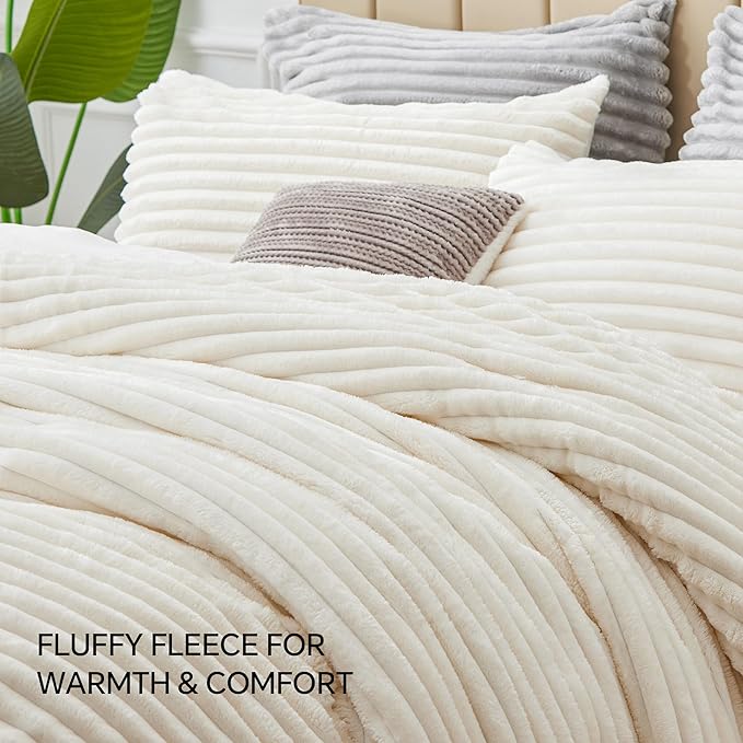 BEDELITE Fleece Twin Comforter Set -Super Soft & Warm Fluffy Cream White Bedding, Luxury Fuzzy Heavy Bed Set for Winter with 1 Pillow case