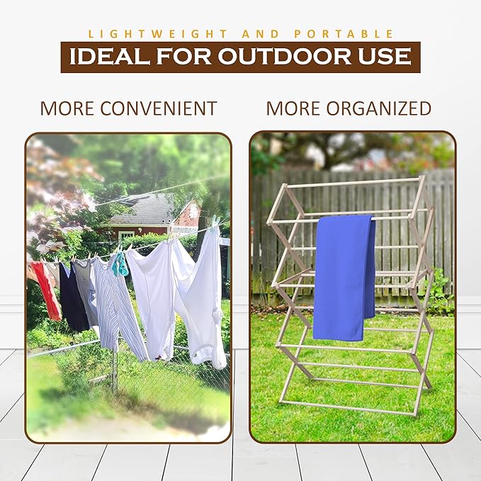 Peaceful Classics Wooden Laundry Rack - Amish Handmade Wooden Clothes Drying Rack - Foldable Drying Rack for Towel, Blanket, Linen Household Essentials - for Indoor Or Outdoor Use (38" x 30" x 13")
