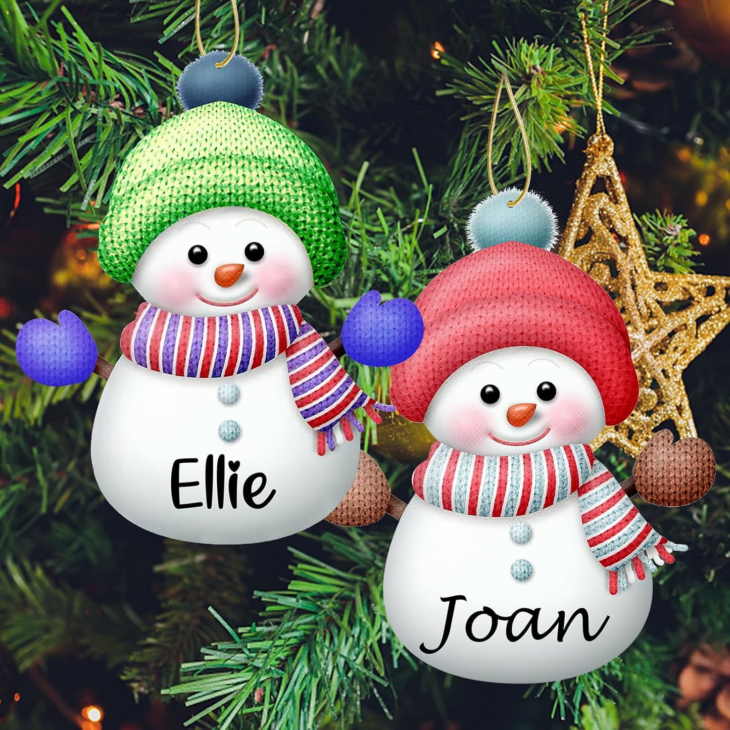 Personalized Christmas Ornaments with Names Snowman Custom Family Ornament Customized Xmas Tree Hanging Wood Decoration Gift 3.15"(8cm) Orange
