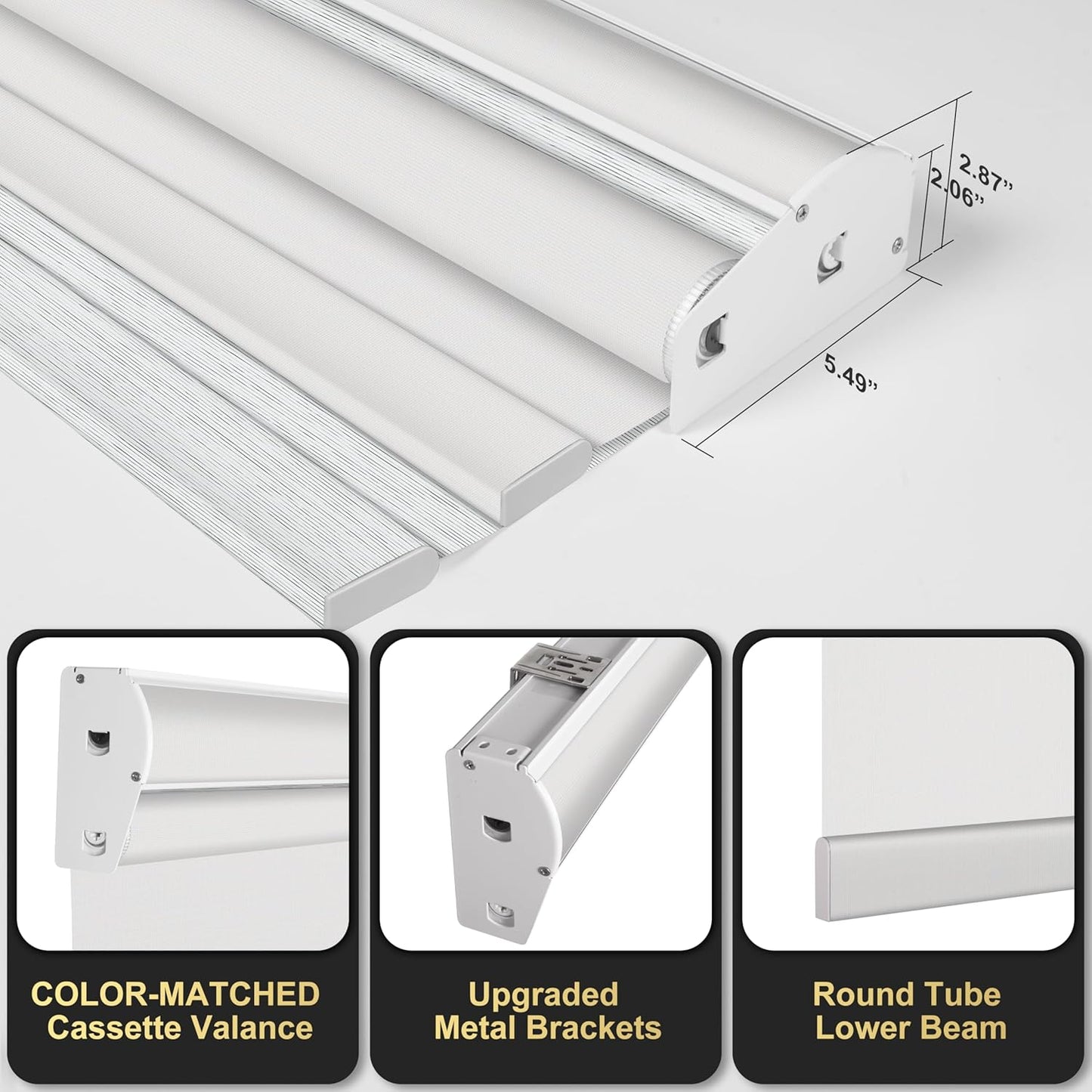 BERISSA Cordless Dual Roller Shades with Cassette Valance, Blackout and Light Filtering, Day and Night Shades for Home Office. Jacquard Black White & White. Custom Sizes