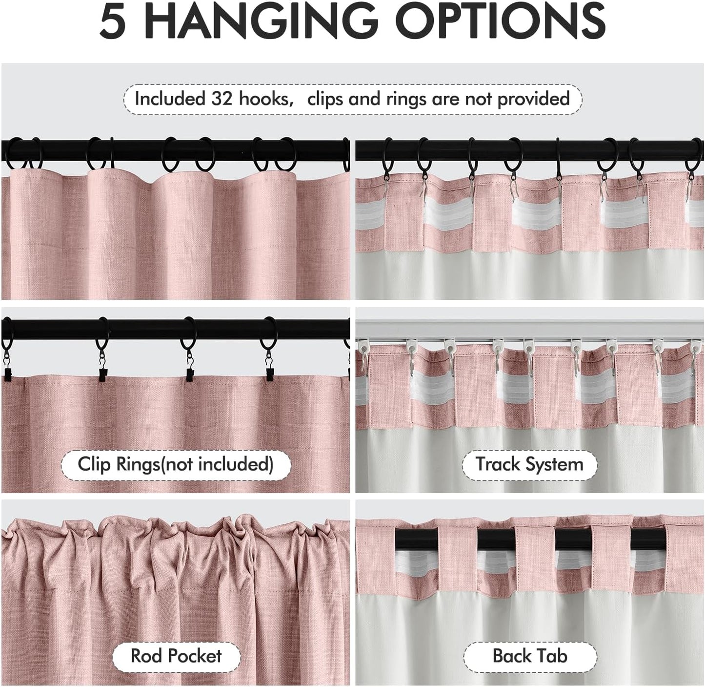 MIULEE 100% Blackout Curtains 90 Inch Long 2 Panels for Bedroom, Thick Luxury Faux Linen Black Out Curtain Room Darkening Back Tab Pleat Window Textured Drapes with Hooks for Living Room, Baby Pink