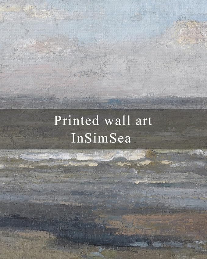 InSimSea Framed Canvas Print Art, Vintage Coastal Beach Landscape Painting, Rustic Farmhouse Cottage Decor for Hallway Wall Floating Shelf Desk Vanity Fireplace,10x8in, Neutral Tones