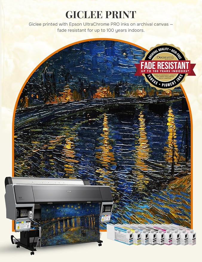 DECORARTS - Vincent Van Gogh Starry Night Over The Rhone Framed Wall Art, Giclee Print with Antique Brown Frame for Living Room or Dining Room Decor, Picture Size 20x16 Total 23x19 Made in USA