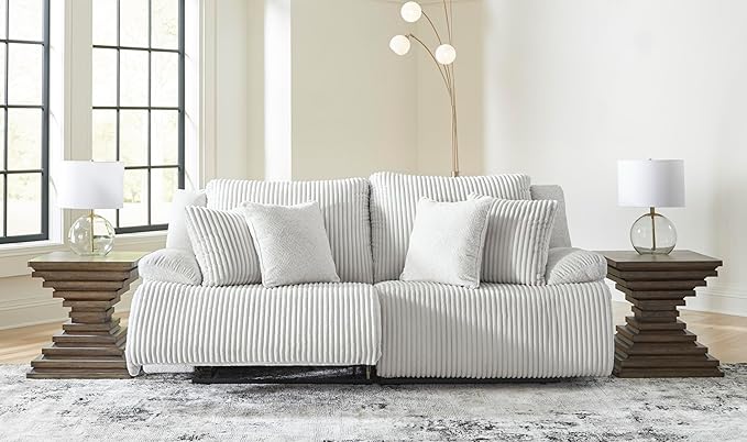 Signature Design by Ashley Top Tier Coastal 2-Piece Reclining Sectional Loveseat with 4 Accent Pillows, Light Gray
