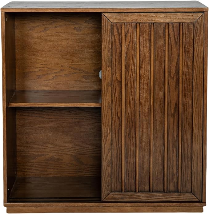 Ball & Cast 32" Mid Century Sideboard Cabinet with 2 Sliding Doors & Solid Wood Decorative Strips, Vintage Storage Cabinet with Outlet Hole for Living Room, Kitchen, Dining, Entryway, Hallway,Walnut