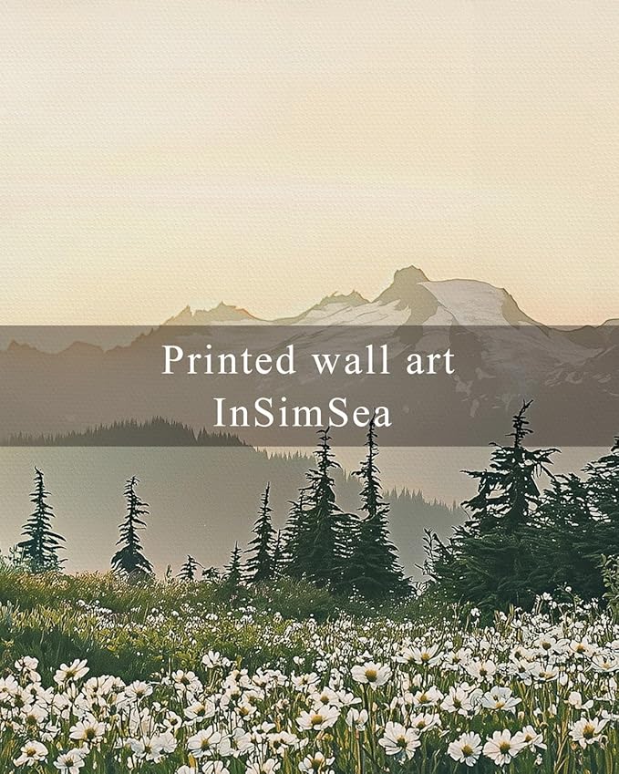 InSimSea Framed Canvas Wall Art, Vintage Floral Wildflowers Mountains Prints Wall Decor for Living Room, Small Forest Landscape Painting Farmhouse Decorations for Bedroom Shelf Gift, 8x10inch
