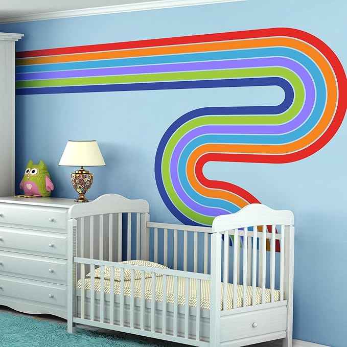 65" x 116" Large Removable Boho Rainbow Road Wall Decor - Colorful Self-Adhesive Pastel Sticker, Peel and Stick Giant Decal Wallpaper for Kids Baby Girl Bedroom Nursery (A)