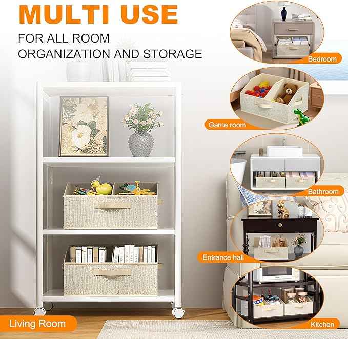 Closet Storage Bins 6 Pack, Large Closet Organizer Baskets with Divider & Handles,Trapezoid Fabric Shelf Organizers, Collapsible Storage Cubes for Clothes, Towels, Toys - Beige