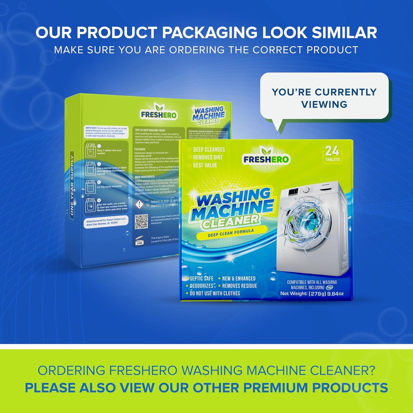 Washing Machine Cleaner Tablets – 25-Pack Deep Cleaning for Front Loader, Top Load & HE Washers – Helps Remove Odor-Causing Residues, Pet Hair & Hard Water Buildup – Septic Safe