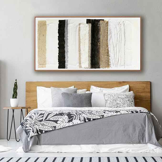 Abstract Wall Art Decor Modern Wall Decorations Maximalist Home Canvas paintings Wall Art Prints Framed Multicolor Overlapping Strips Artwork Parting for Living Room Wall Bedroom Kitchen Office Decor 24×48 Inch With Framed