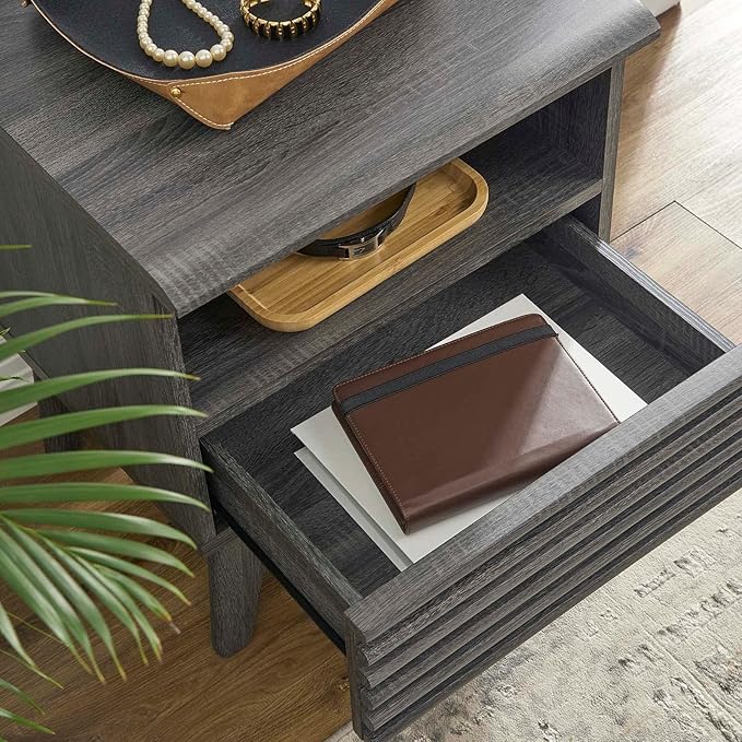 Modway Render Mid-Century Modern, One-Drawer Nightstand, Charcoal