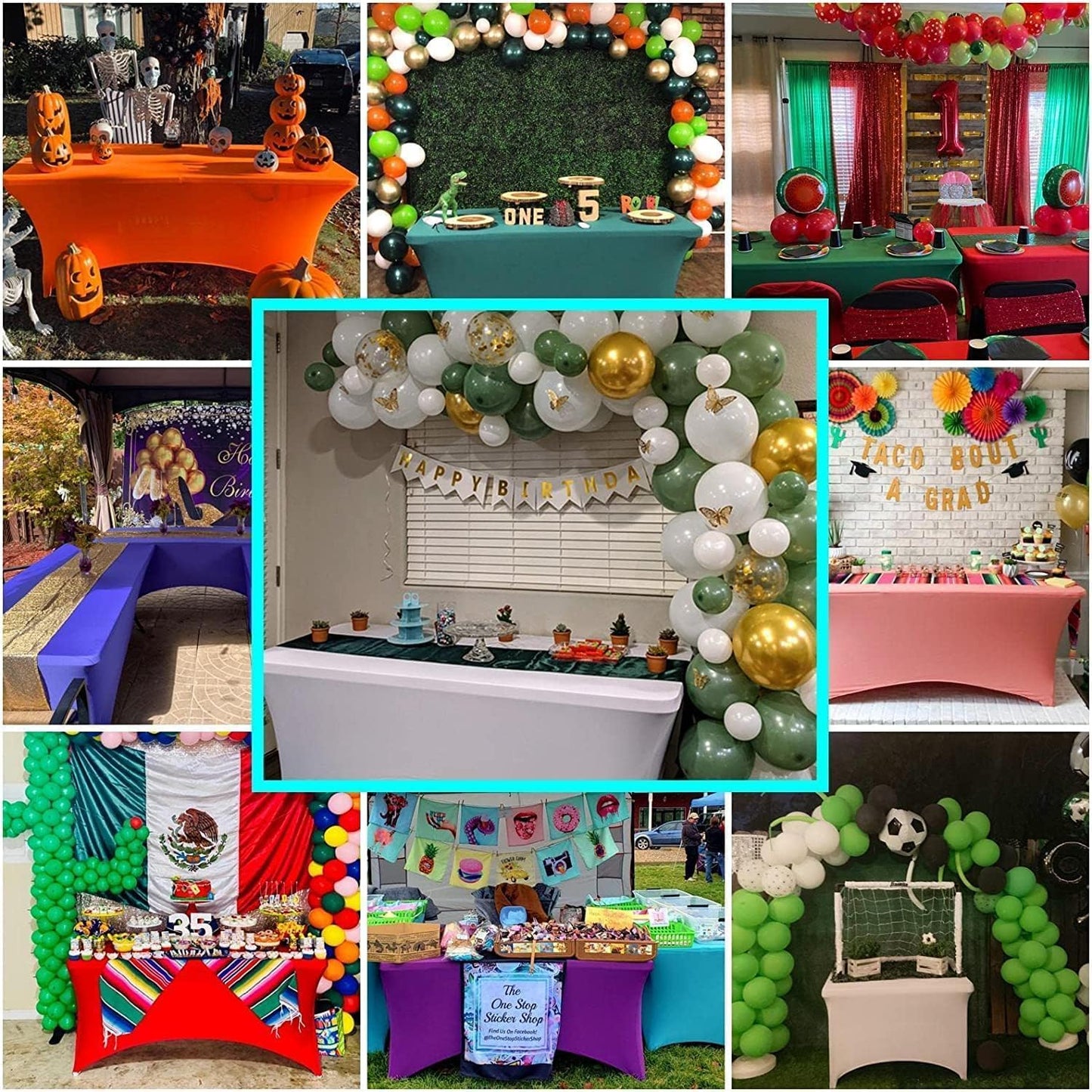 IVAPUPU 2 Pack 6FT Table Cloth for Rectangular Fitted Events Stretch Purple Table Covers Washable Spandex Tablecloth Protector for Party, Wedding, Cocktail, Banquet, Festival