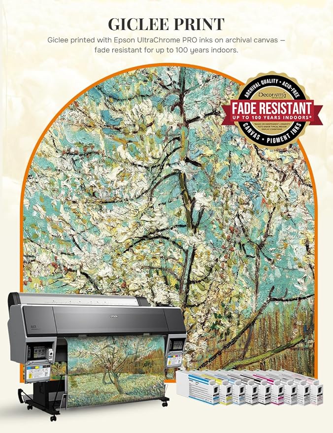 DECORARTS - Vincent Van Gogh The Pink Peach Tree Framed Wall Art, Giclee Print with Antique Brown Frame for Living Room Decor, Picture Size 16x20 Total 19x23 Made in USA