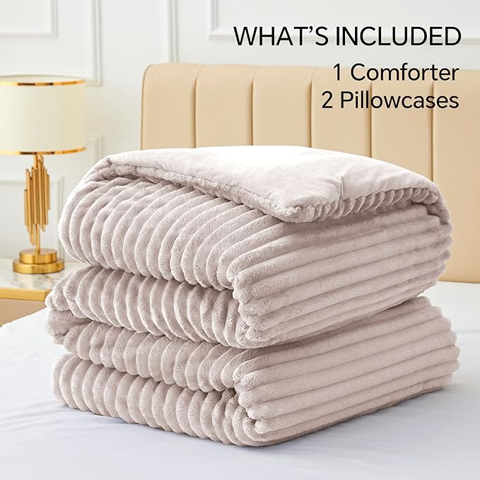BEDELITE Fleece King Comforter Set -Super Soft & Warm Fluffy Lotus Pink Bedding, Luxury Fuzzy Heavy Bed Set for Winter with 2 Pillow Cases