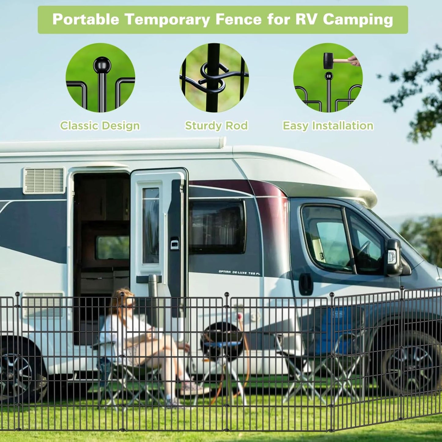 5 Panels No Dig Garden Fence with Gate, 44in(H) × 11.8ft(L) Decorative Metal Outdoor Dog Fence, Rustproof Pet Fencing for Yard, Patio, Flower Bed -Temporary Fencing| Easy to Install