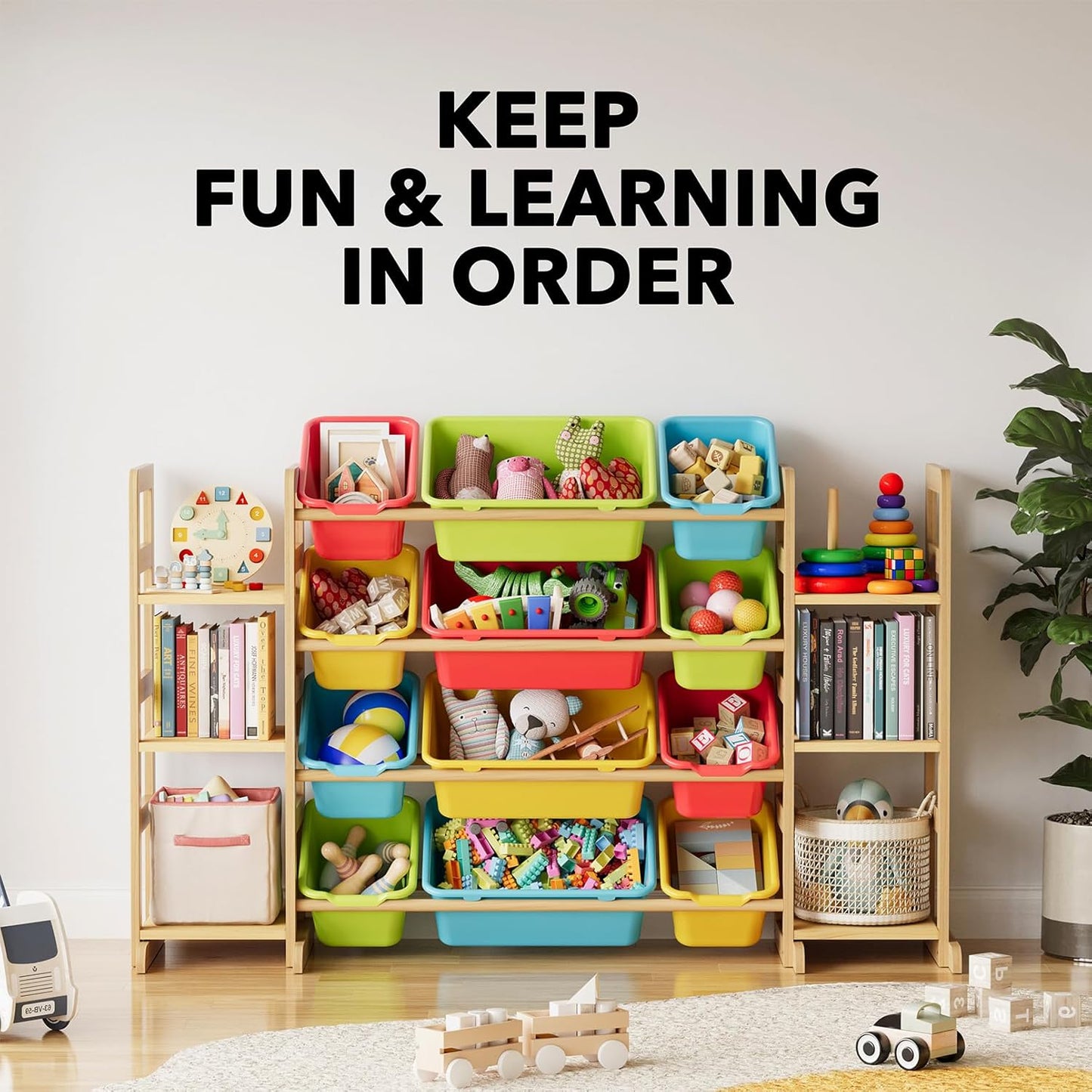 SpaceAid Toy Storage Organizer with 6 Shelves and 12 Bins, Toy Organizers Storage Bookshelf, Kids Bin Shelf Toys Box Bookcase for Bedroom Playroom Organization Room Decor, Multi-Colored - Décor Diaries