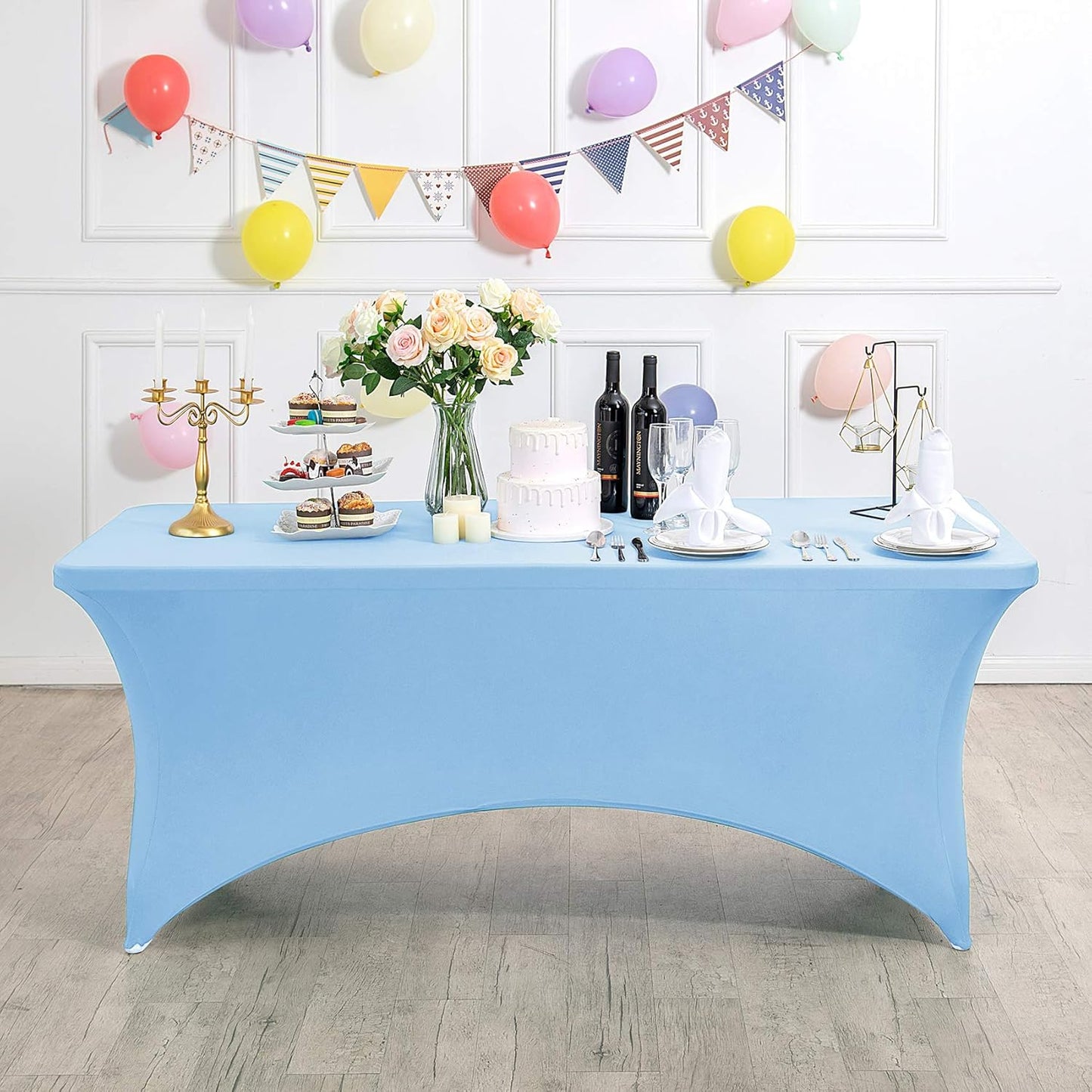 Spandex Table Cover for 6Ft or 4fT or 8ft Table Universal Fitted Stretch Tablecloth for Party, Banquet, Wedding and Events-Blue Mist