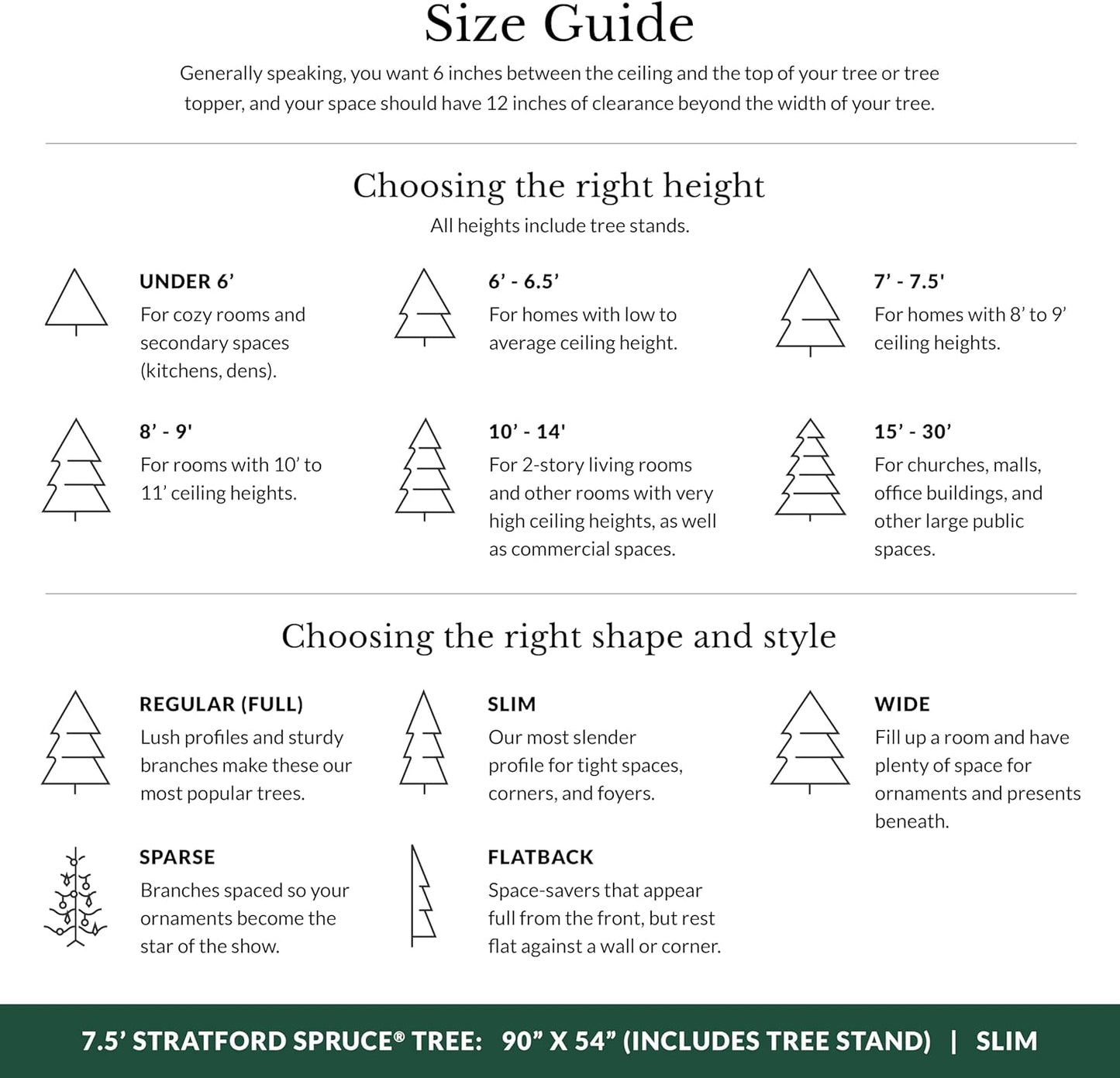 Balsam Hill 7.5ft Pre-Lit Stratford Spruce - Slim Artificial Christmas Tree with 600 Clear Incandescent Lights, True Needle Foliage, Easy Plug Technology & Premium Stand for Small Spaces