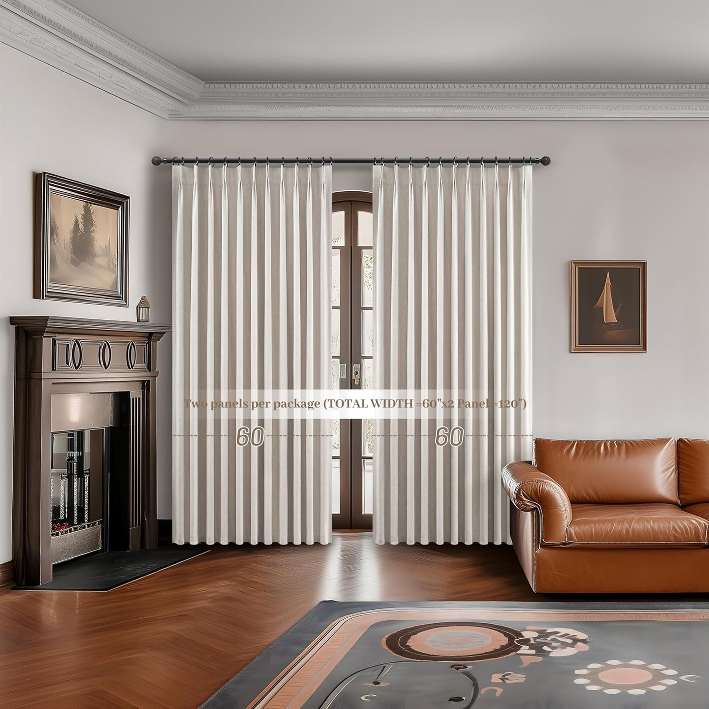 Pinch Pleated Blackout Curtains 60 Inches Wide for Living Room, Room Darkening Linen Blend Tan Viral Large Window Curtains for Bedroom Thermal Soundproof Natural Drapes 60"W x 96"L x 2Panels