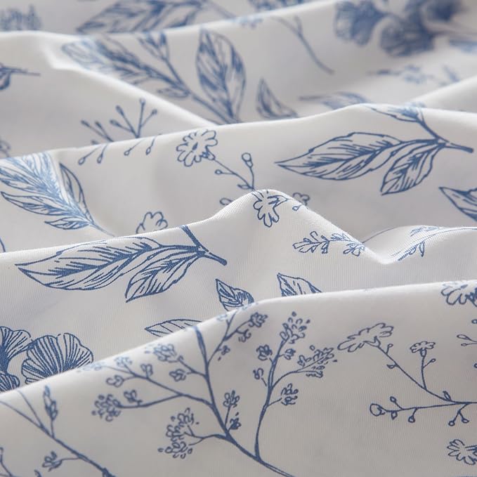 Blue Floral Comforter Set Twin XL Vintage Floral Botanical Bedding Comforter Set Cottagecore Cute Flowers Comforter with 2 Pillowcases Fluffy Soft Aesthetic Botanical Bedding Set for All Seasons
