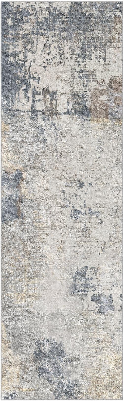 3X8 Washable Runner Rug for Hallway: Soft Neutral Modern Abstract Area Rug - Non-Slip Low Pile Long Throw Indoor Carpet for Kitchen Entryway Kitchen Bedroom Laundry Bathroom- Blue Grey