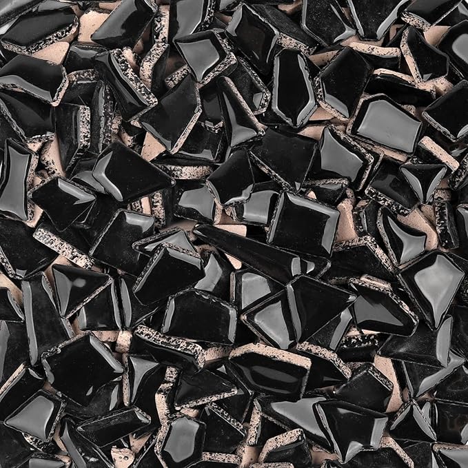Artspac Ceramic Mosaic Tiles for Crafts Bulk, 454g Black Irregular Mosaic Tiles for Mosaic Craft Supplies, Garden Art Decor