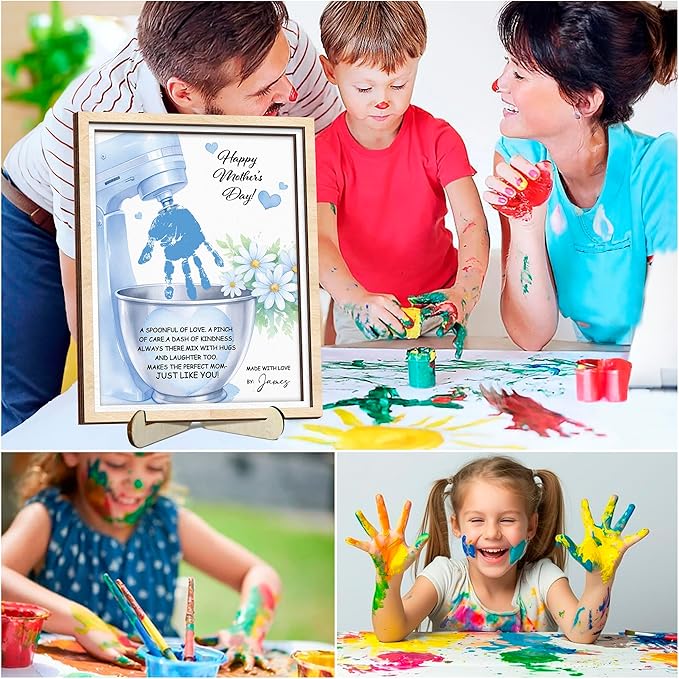 Personalized Mothers Day Handprint Sign, DIY Handprint Craft Frame with Paints, Birthday Gifts for Mom from Daughter Son, Baking Mixer Themed Frame for Women Mom Nana, Family Memories Keepsake