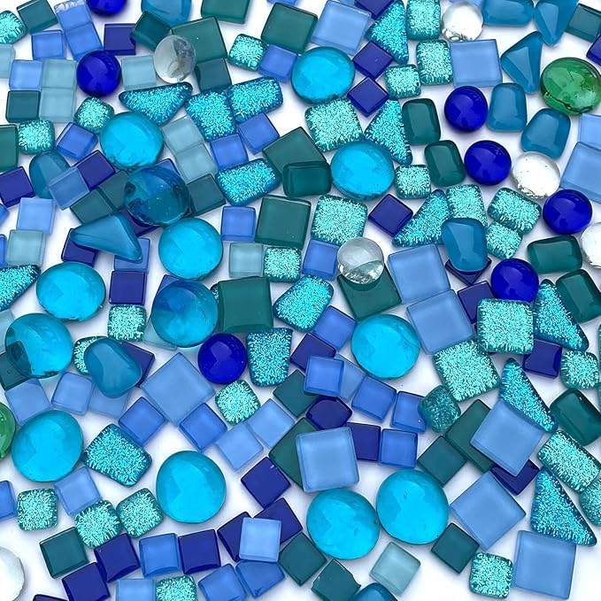 LITMIND 1.1LB Blue Mixed Irregular Crystal Glass Mosaic Tiles for Crafts - Perfect for Mosaic Art Projects, Puzzles, and Home Décor