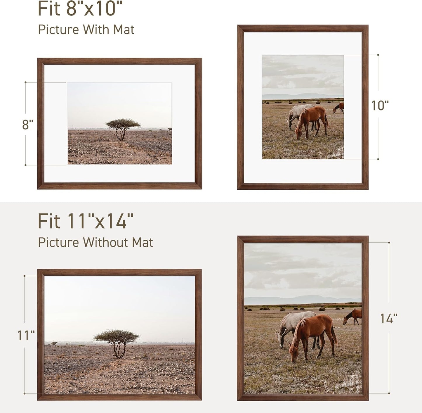 11x14 Picture Frame Natural Solid Walnut Photo Frames with 8x10 Removable Mat Wall Hanging Large Handcrafted Frame with HD Plexiglass Wall and Tabletop Display Large Poster Frame