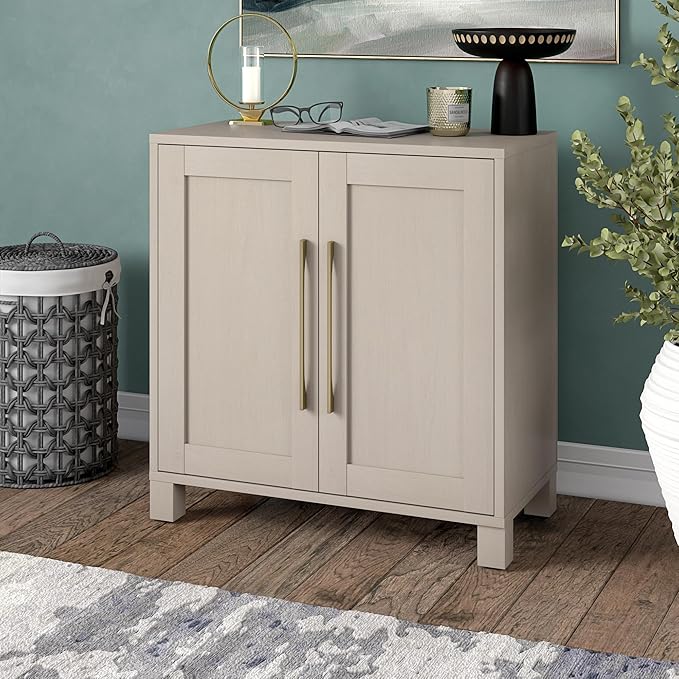 Henn&Hart 28" Wooden Accent Cabinet, Modern Sideboard Buffet Cabinet with 2 Doors and an Adjustable Shelf for Living Room, Dining Room, Bedroom or Entryway, Alder White