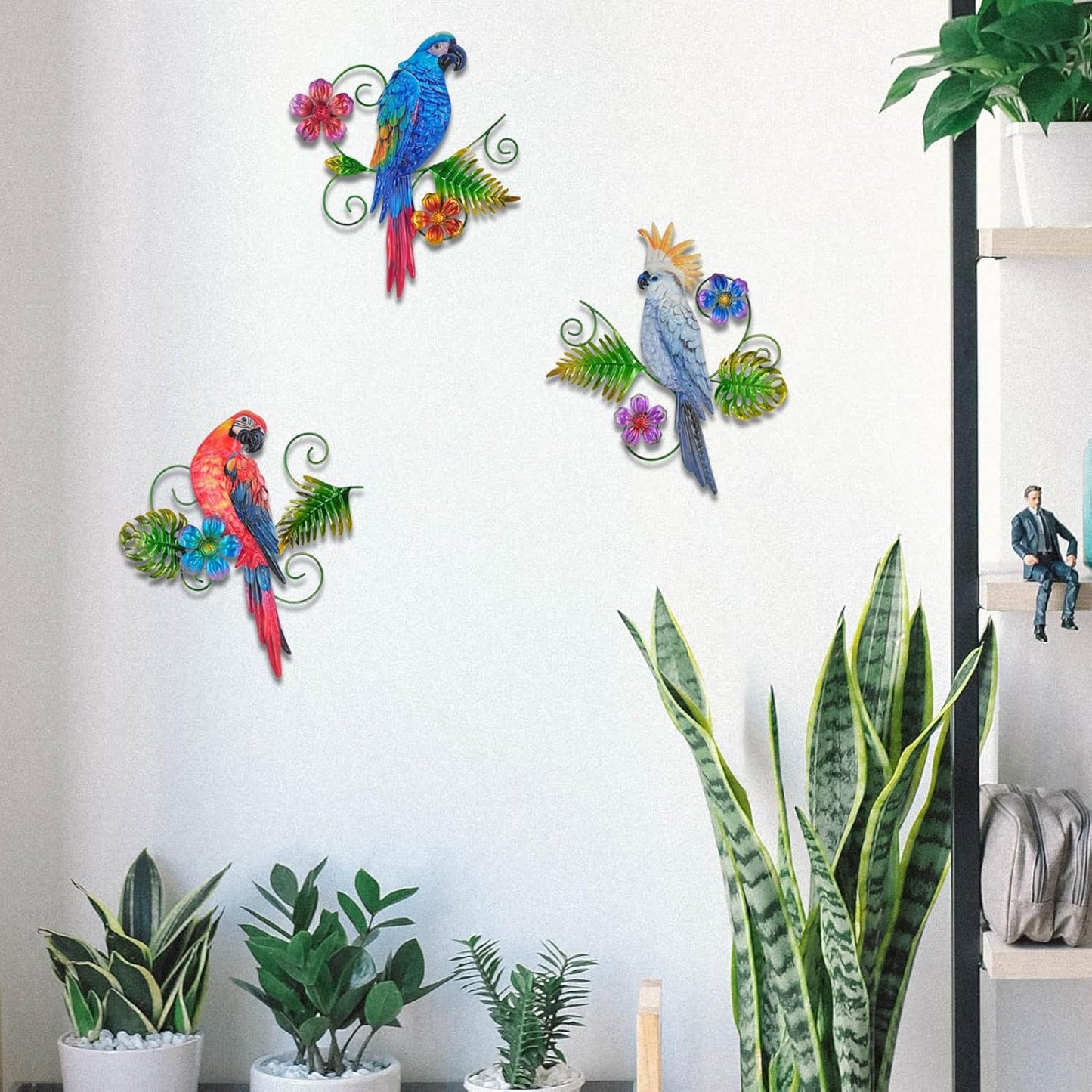 Yonivexis Metal Birds Wall Art Decor 3D Colorful Birds Sculpture Parrot Outdoor Hanging Decor Bird Wall Art Decorations Fence Patio Balcony Living Room, Style 5