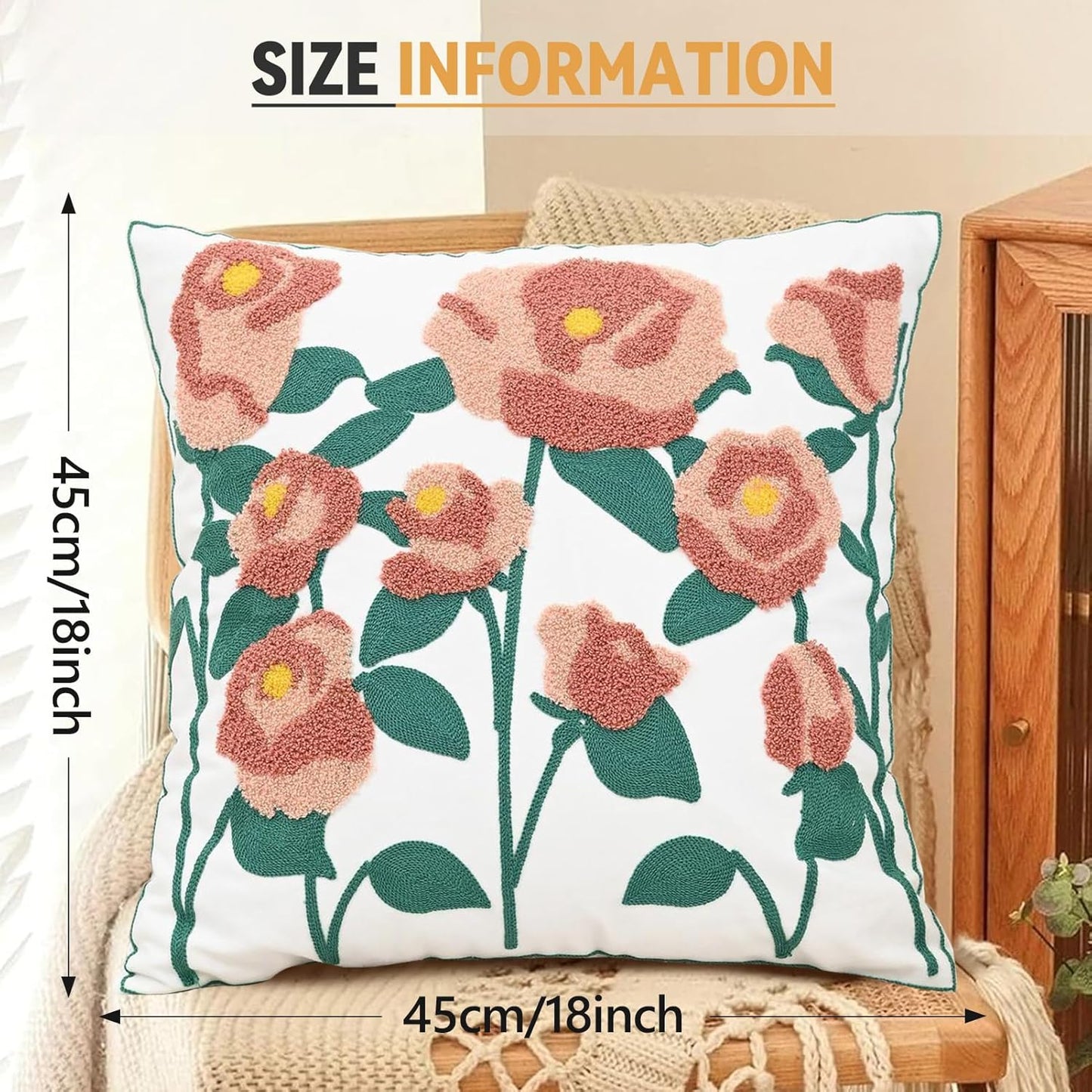 Spring Floral Throw Pillow Cover Embroidered Pillow Case Modern Romantic Flower Cushion Covers for Living Room Couch Bedroom Pink Rose