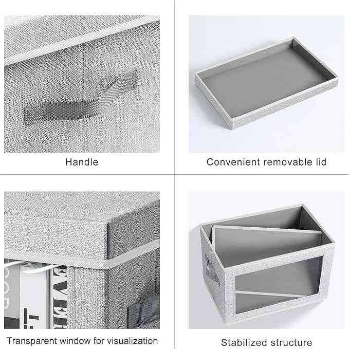 Storage Box with Lids - Foldable Clear Window Storage Bins, Large Decorative Storage Bins with Handles, Storage Containers for Clothes, Towel