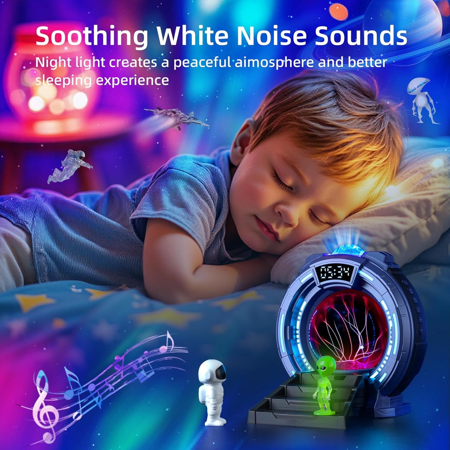 Space Star Galaxy Night Light Aurora Projector,Christmas LED Plasma Light/Clock,Child Bedroom,White Noise/Bluetooth Speaker/Adults/Kids' Room Decor Lamps,Christmas/Birthday Gift(Blue)