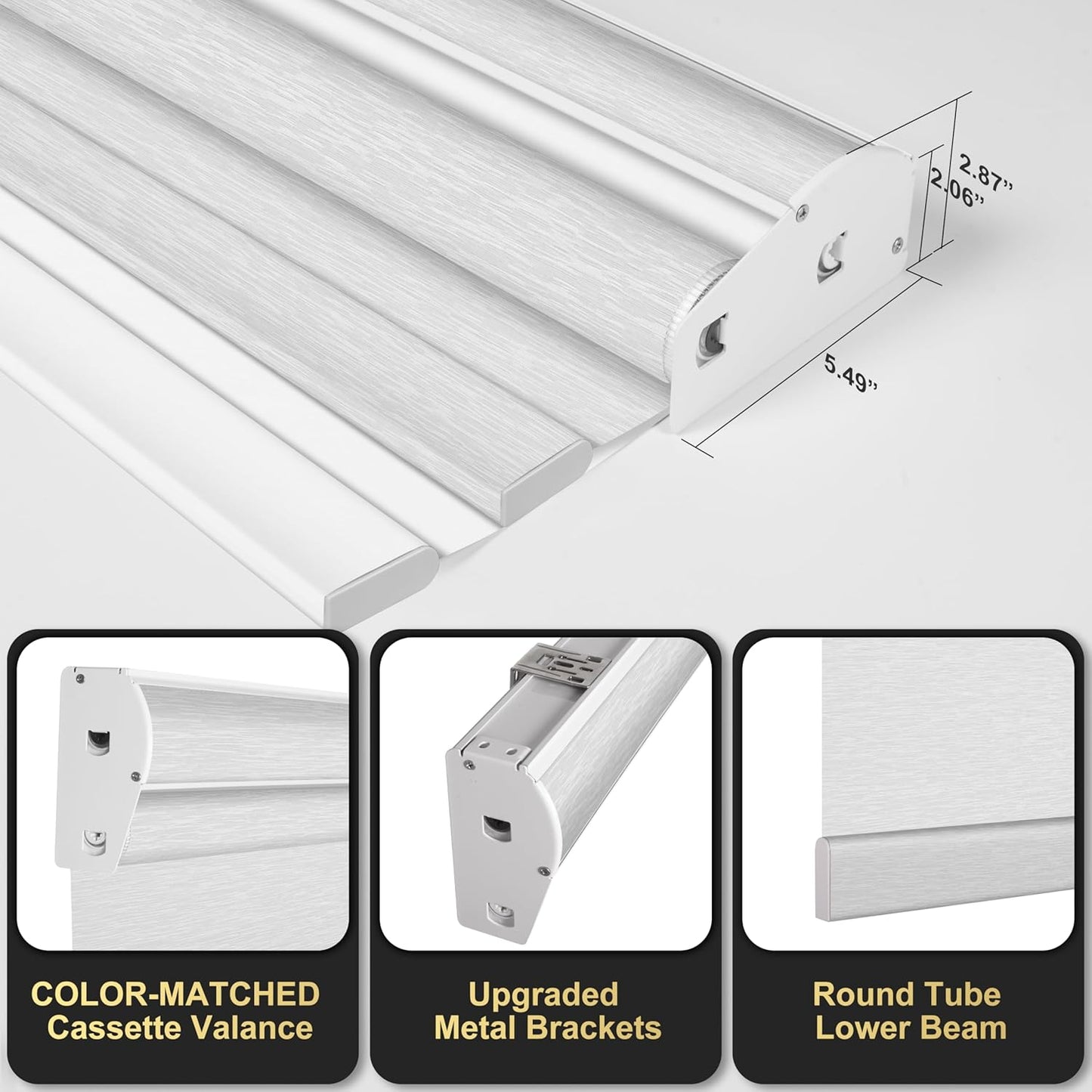 BERISSA Cordless Dual Roller Shades with Cassette Valance,Double Window Shades Blackout and Light Filtering Shades,Day and Night Roller Shades for Home Office Door.Striped Jacquard White.76 W x 36" H