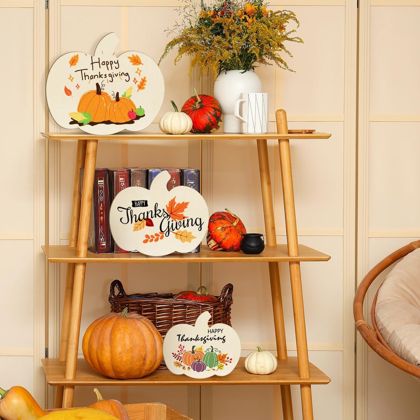 Wooden Pumpkins Ornaments to Paint Halloween Thanksgiving Decoration Cutouts Unfinished 6Pack, DIY Blank Unfinished Pumpkin Ornament for Home Harvest Crafts Autumn Decoration