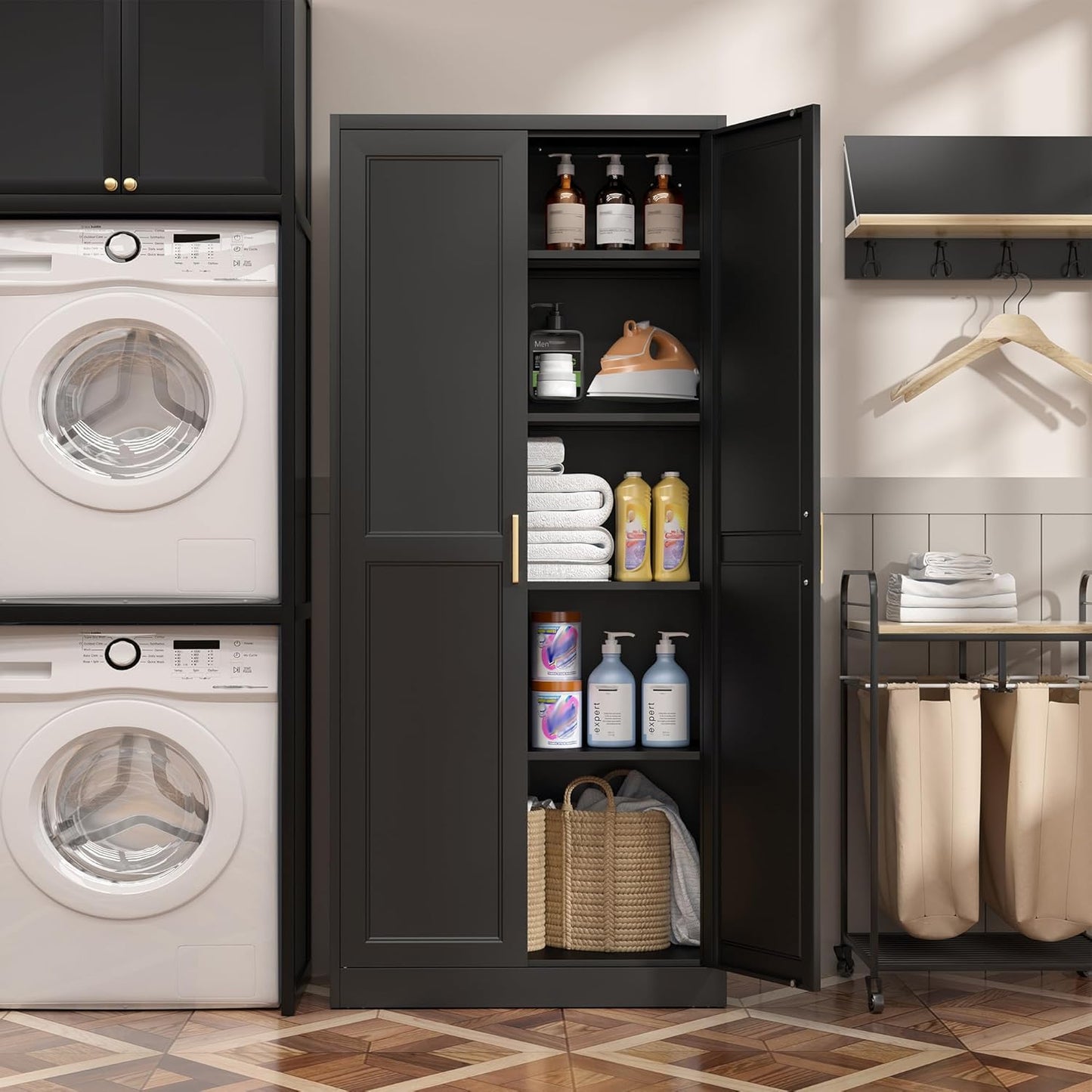 Kitchen Pantry Cabinet,71”Black Metal Pantry Storage Cabinet with Doors and 4 Adjustable Shelves,Kitchen Cabinet with 2 Gold Handles,Tall Cabinet for Livingroom,Pantry, Bathroom - Décor Diaries