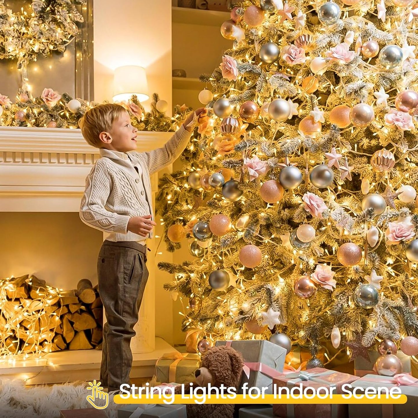 2 Pack String Lights Battery Operated with Timer, 66FT 200 LED Waterproof Battery Twinkle Lights, 8 Modes Fairy Light for Indoor & Outdoor Party Bedroom Garland Tree Christmas Decorations (Warm White)