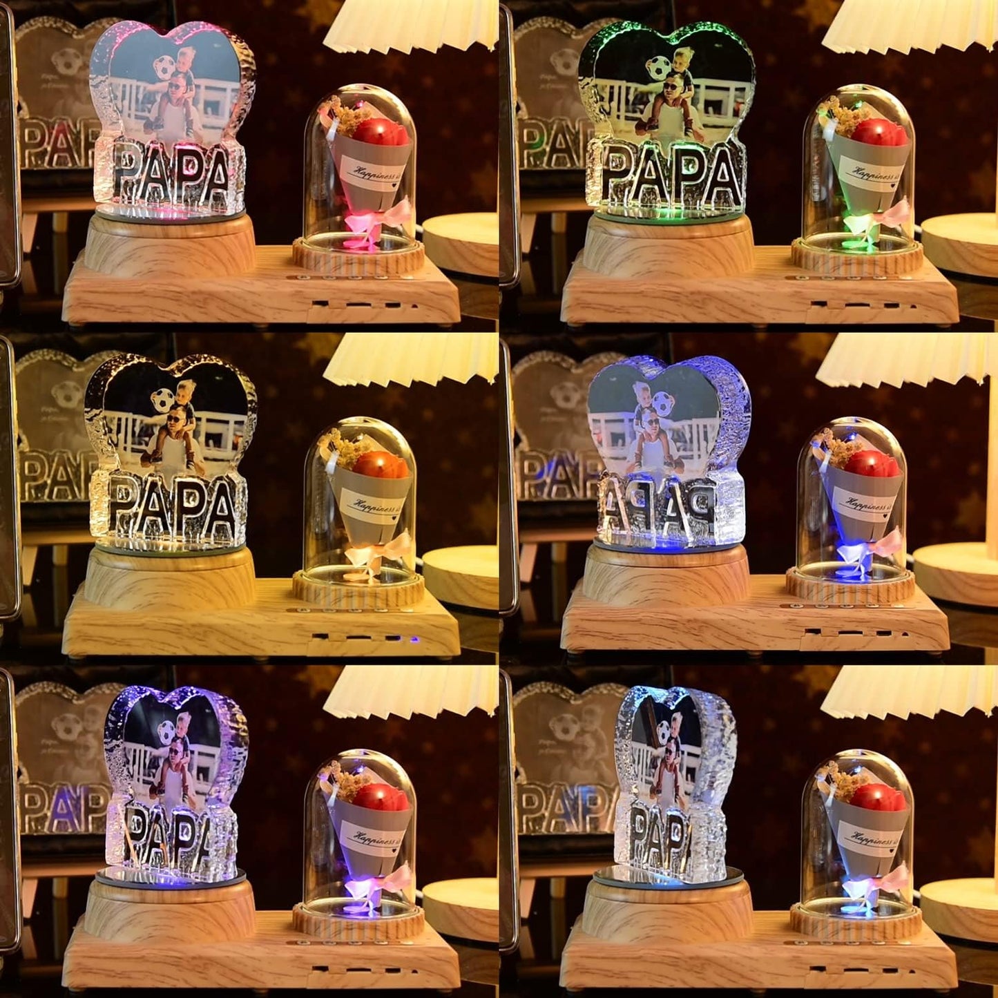 Personalized Heart Night Light 3D Crystal Lamp Custom Photo Picture Engraved, 3D Crystal Photo with Music Bluetooth Rotating Crystal Photo Frame Ornament, ILOVEU Couple Wedding Valentine's Day Gift