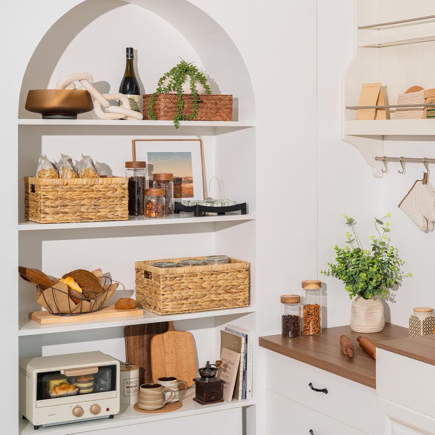 StorageWorks Wicker Storage Baskets, Large and Small Baskets, Handwoven Water Hyacinth Basket for Organizing, Decorative Organizers with Built-in Handles, Set of 2