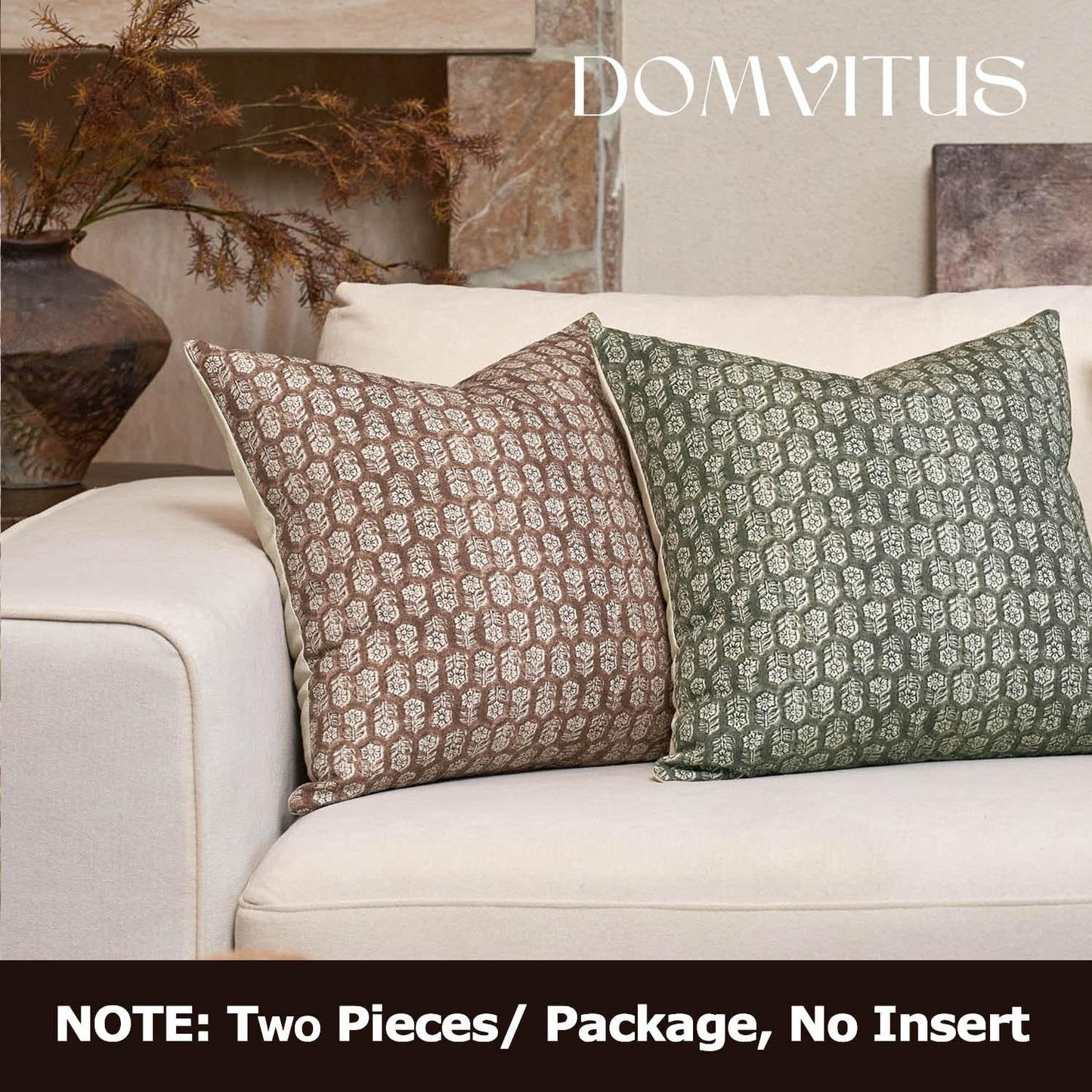DOMVITUS Floral Pillow Covers Set of 2, 24x24 Pillow Covers, Floral Print Neutral Accent Decorative Pillow Covers for Living Room, Bed, Cognac Brown