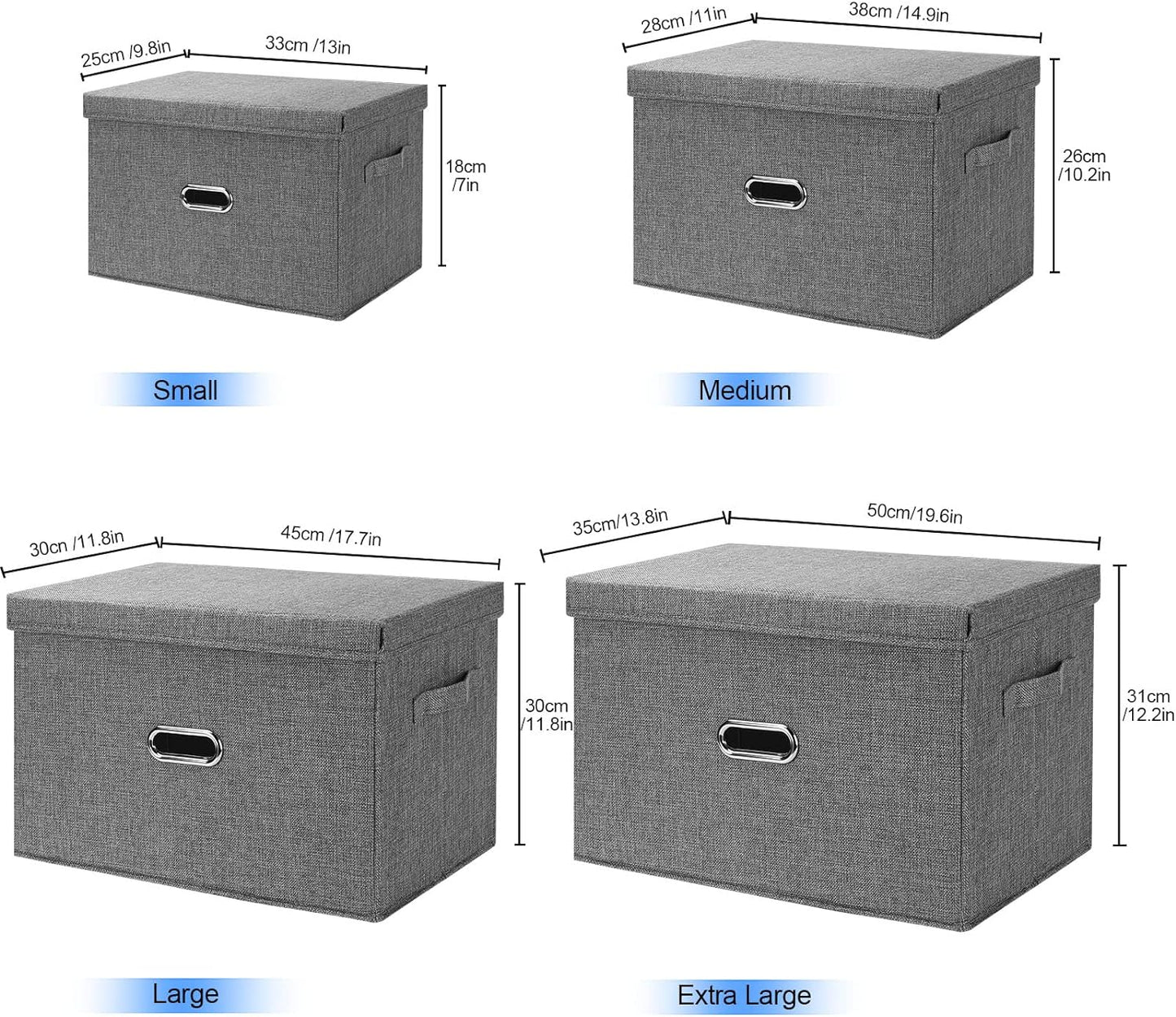 Large Linen Fabric Foldable Storage Bins with Removable Lid and Handles, Washable Storage Box Organizer Containers Baskets Cube with Cover for Bedroom,Office(Cream, Large)