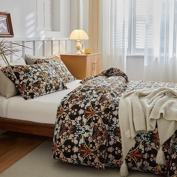 Vintage Floral Paisley Comforter Set Full Size Bohemian Flowers Leaves Pattern Comforter Fluffy Soft Microfiber Botanical Floral Bedding Set Farmhouse Paisley Flowers Comforter Set for Girls Women